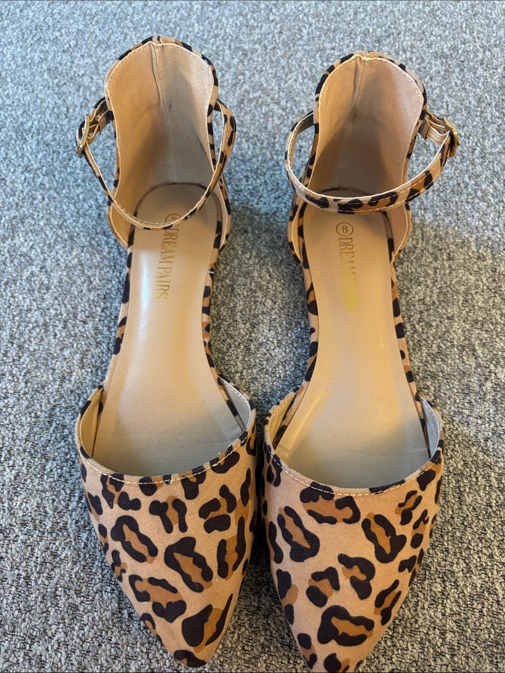 Dream Pairs Leopard Print Pointed Ankle-Strap Flats - Tan & Black Size 8